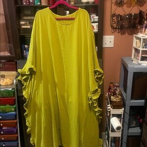 Moose’s brand bamboo leaves color Ruffle-Sleeve Women's Dress